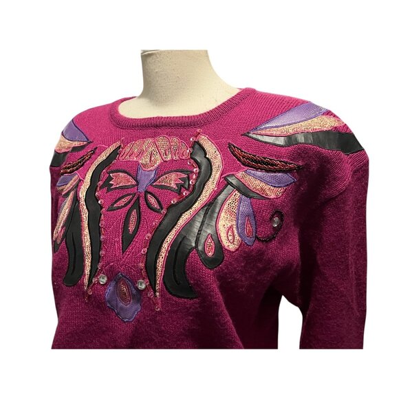 Vintage 80's Sweater by Regency Collection for Joyce Sz Large Womens Purple Embe - Picture 15 of 15